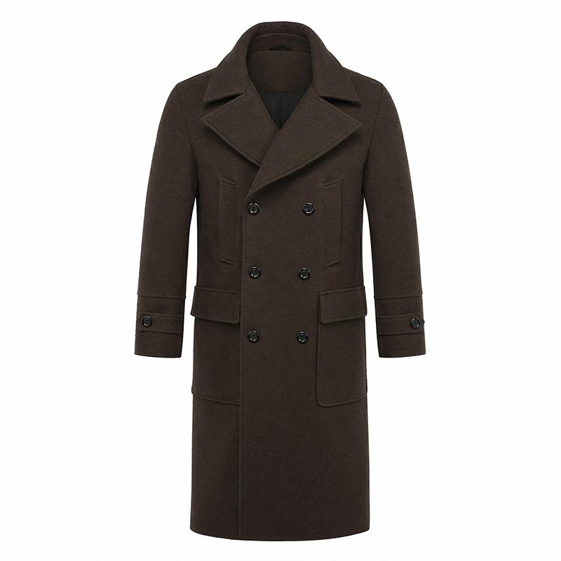 Men's Double-Breasted Trench Coat Notched Lapel Button Down Knee-Length Business Casual Long Jacket Overcoat for Men Fall Winter Coat With Pockets