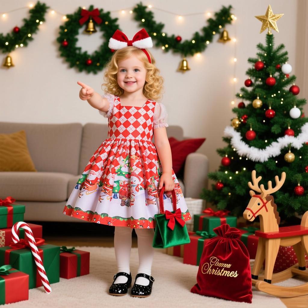 Vestido de Piano de Cetim de Desenho Animado de Natal Europeu e Americano para Meninas