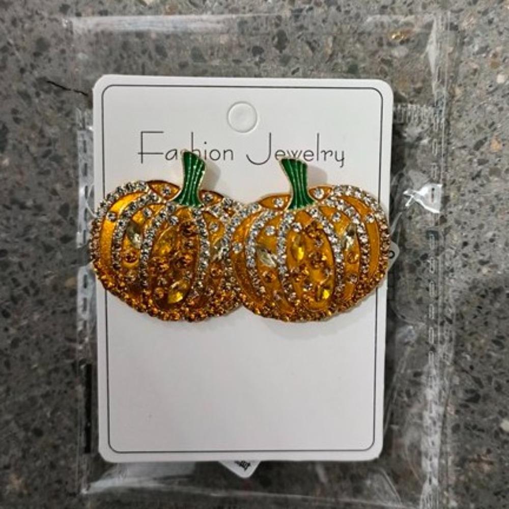 Accessories Rhinestone Pumpkin Earrings Pumpkin Stud Earrings Women's Earrings Halloween Ear Stud