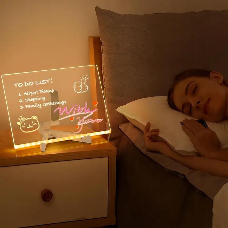 LED Note Board Night Light With Colorful 7 Pens DIY Acrylic Message Board Erasable Painting Drawing Board For Kids Birthday Gift