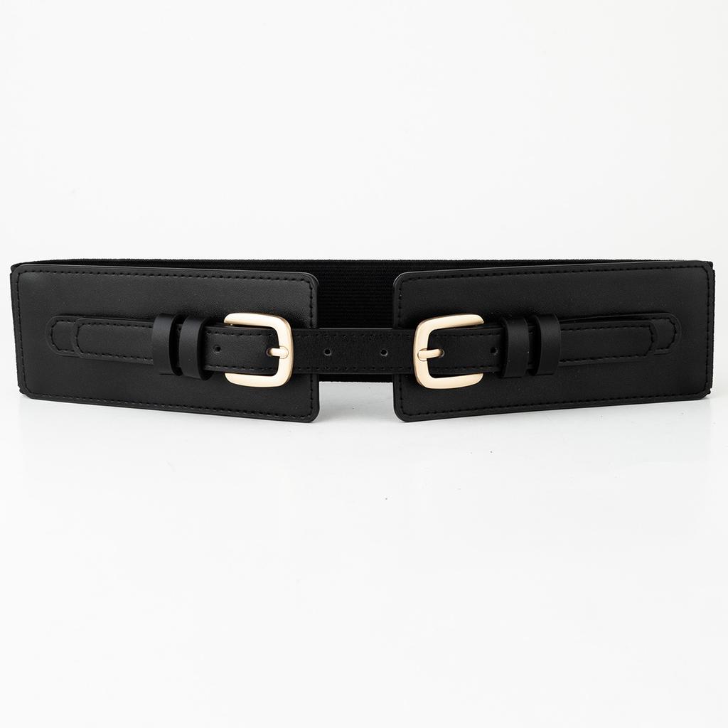 High-end Double-buckle Head Belt for Women's Decoration with Skirt Elastic Elastic and Slender Waist Seal Versatile External Waist Belt