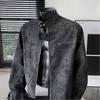 Mens Brown Pu Leather Short Biker Jacket Turn Down Collar Casual Outerwear