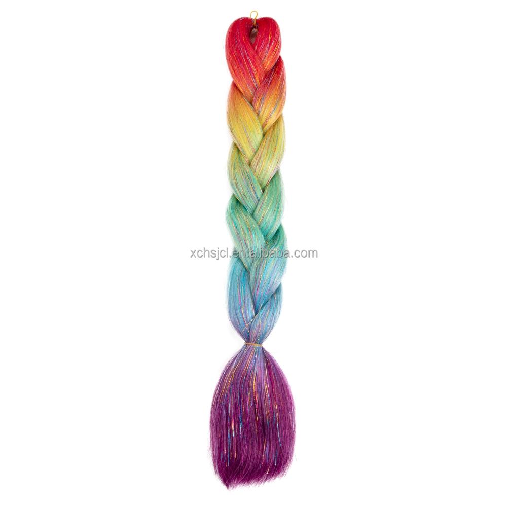 Customized Soft Heat Resistant Fiber Festival Ombre Pure 2 3 4 5 Tone Color Tinsel Glitter Jumbo Braiids