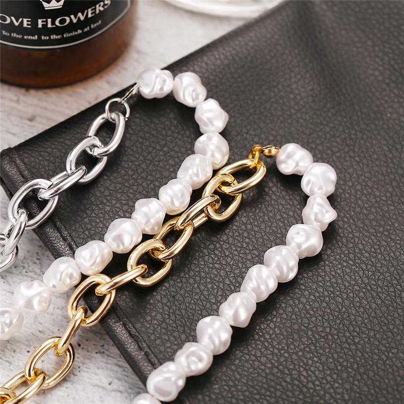 Fashion Chain Pearl Necklace for Women Baroque Pearl Metal Charm Pendant Necklaces Choker Snake Chain Jewelry Gold Silver Color