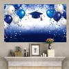 2D College Graduation Backdrop, Elegant Blue Themed Balloons & Cap Banner