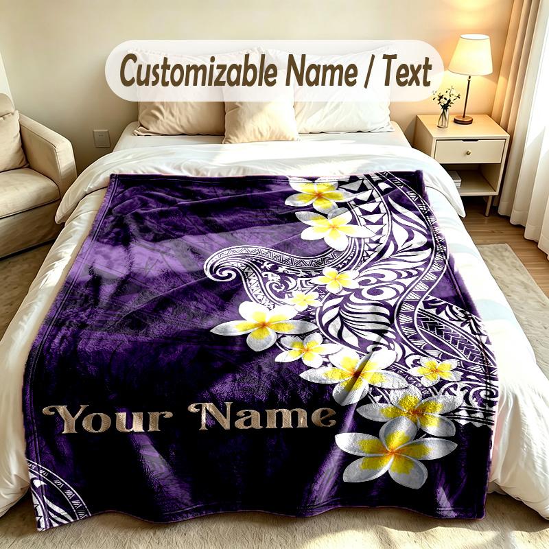 Floral Garden Theme Soft Blanket Personalized Custom Name Text Print Warm Blanket Home Sofa Bedroom Decor