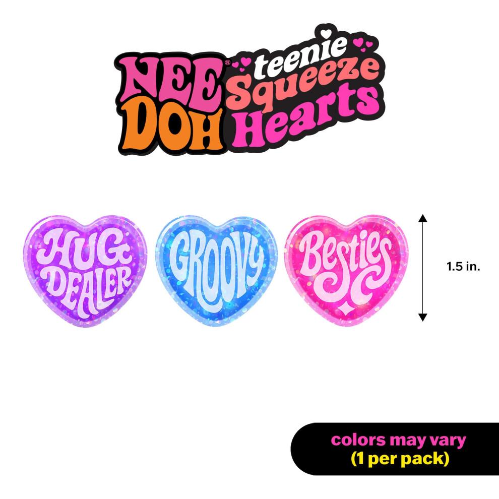 NeeDoh Teenie Sparkle Hearts | Balení 3 malých třpytivých srdíček | Sada fidget hraček pro děti i dospělé | Mačkací stresové míčky inspirované sladkostmi |