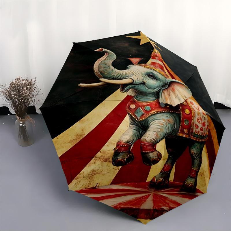 1pc Circus Elephant Automatic Folding Umbrella - Windproof Compact Travel Umbrella with Auto Open/Close, 8-Rib Heavy-Duty Shaft for Women/Men A049