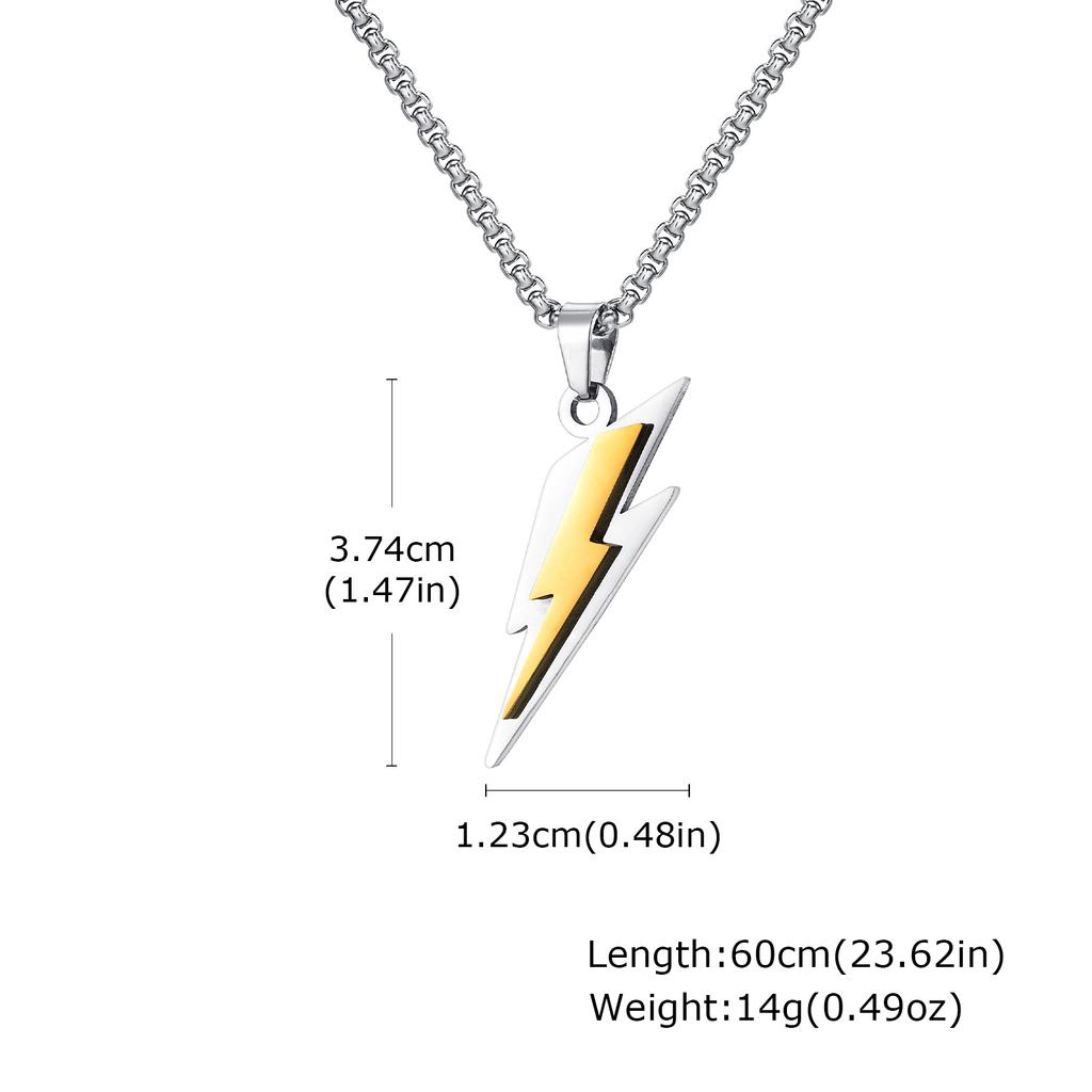 Vnox Stainless Steel Lightning Pendant Necklace, 60cm Box Chain with Lobster Clasp, Punk Waterproof Jewelry Gift for Men Women