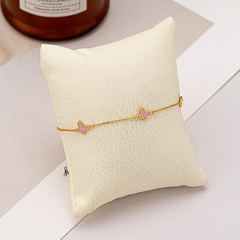 Copper-plated 18K Real Gold Mini Four-leaf Clover Bracelet, Femininity Love Butterfly Jewelry, Colorful Drip Glaze Niche Jewelry