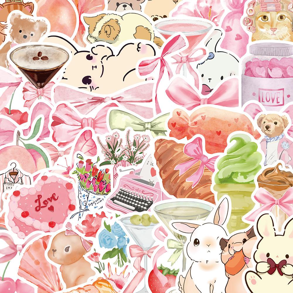 10/30/50pcs Aesthetic Cute Pink Bear Bow Cartoon Stickers INS Style Decals DIY Notebook Phone Suitcase Car Graffiti Sticker Gift