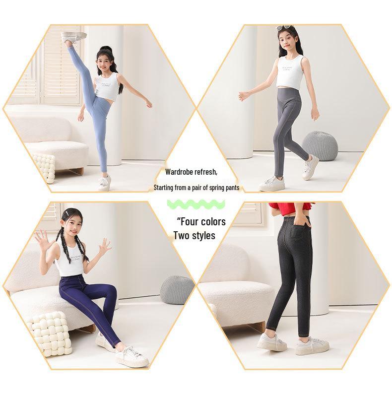 Stylische Mädchen Leggings im Slim Fit Look aus Imitation Denim für Frühling und Herbst: Elastische, Lange Hosen für Kinder