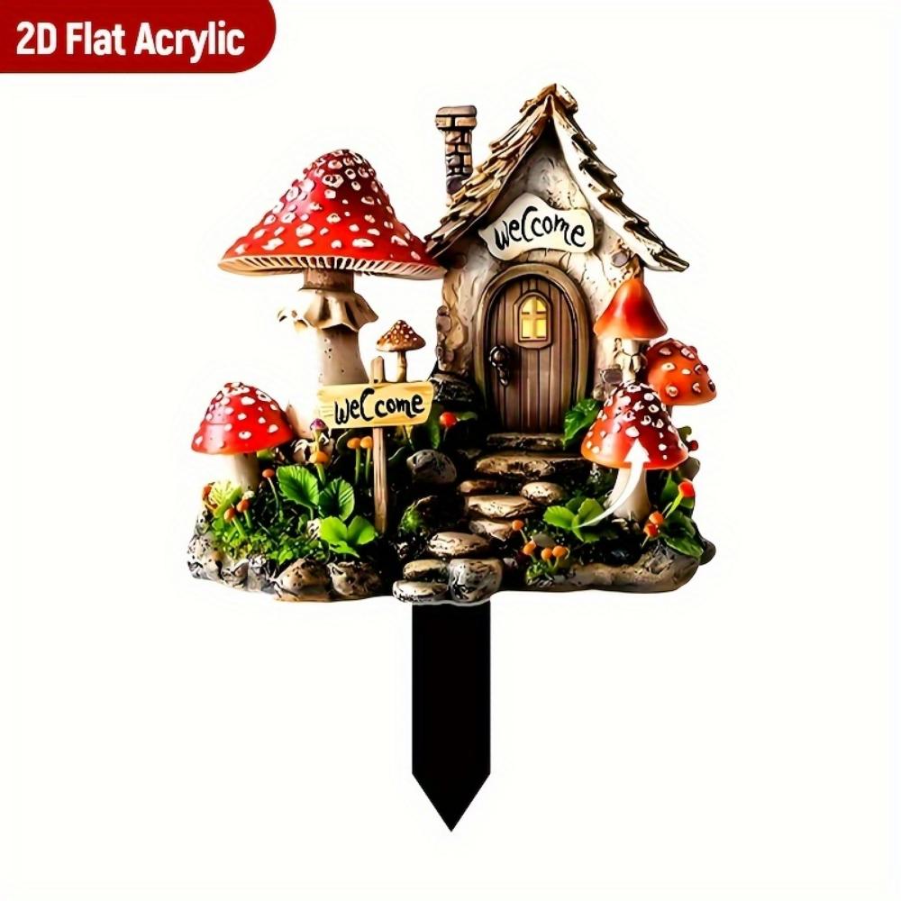 Wykwintny domek grzybowy, płaski akryl 2D, dekoracja, odpowiedni do ogrodu, trawnika, na zewnątrz, na Boże Narodzenie, Halloween