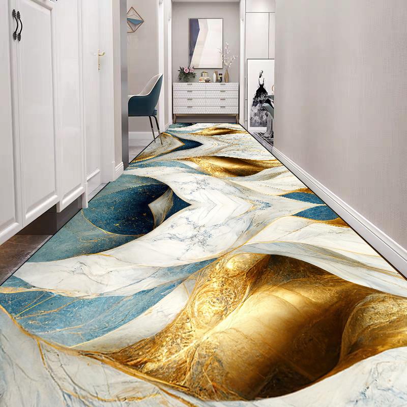 Alfombra Dorada de Lujo para Pasillo Largo Alfombras de Decoración para Vestíbulo de Hotel de Alta Gama Alfombra Pasillo Escaleras Alfombrilla Antideslizante para Cocina