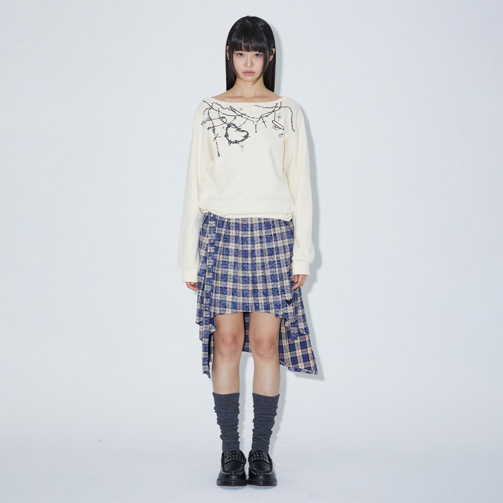 Lara Fox Check Unbalance Pleats Skirt Blue Bq4Ws001