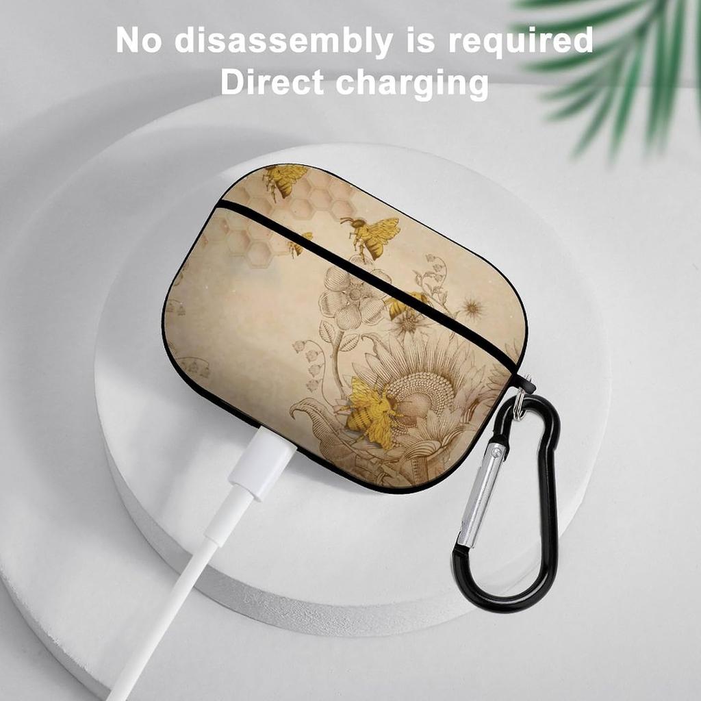 Honey-Bees-Wildflowers-Retro Compatible with AirPods Pro Case Cover,Shock-Proof PC Full Protective Cover Compatible for Airpods Pro,Supports Wireless