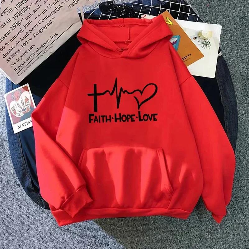 2025 New Arrival Women's Hooded Sweatshirt High Grade Faith Heart Print Hoodies Fall Winter Ladies Home Outdoor Comfort Pullover