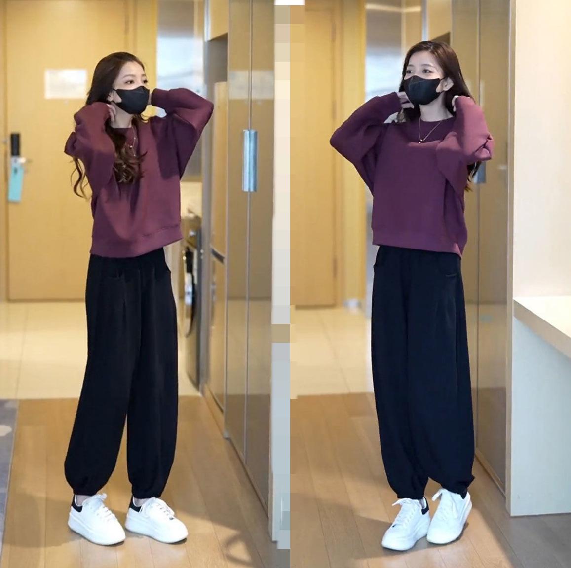 

Женский повседневный свитер-костюм - свободный и модный уличный стиль весна/осень, комплект из двух частей Double Extra Large фиолетовый