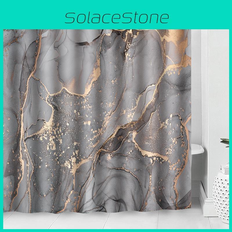 Fashionable Grey Golden Marble Patterned Bathroom Shower Waterproof Curtain
