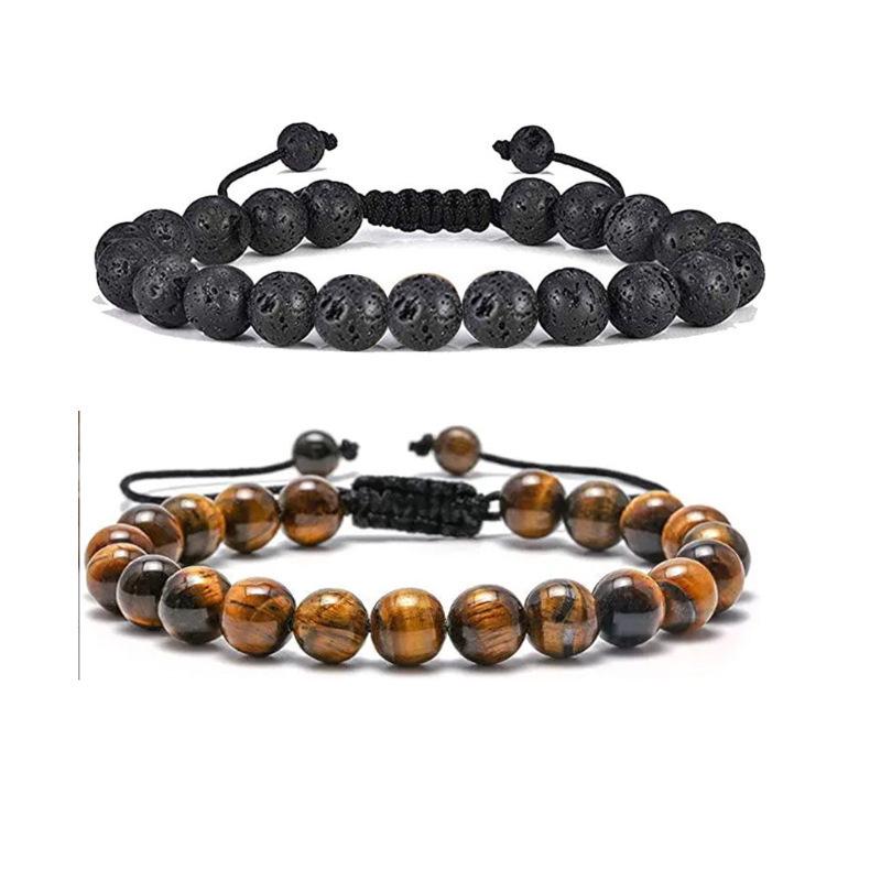 Multicolor Alloy & Volcanic Stone Yoga Bracelet with Turquoise & Tiger Eye Beads