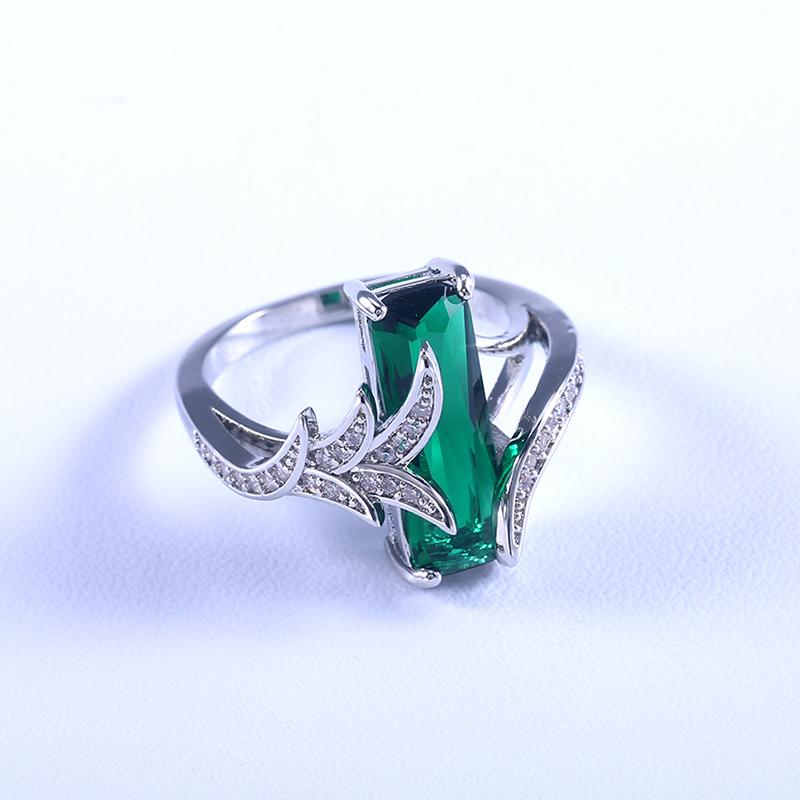 Huitan Luxury Rectangular Cubic Zirconia Rings for Women Multicolored/Green Colors Chic Wedding Engagement Bands Fashion Jewelry