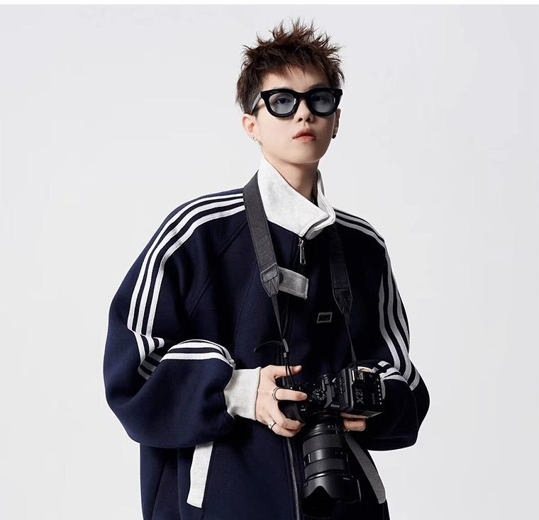 Herr Höst Patchwork Sportjacka - Mångsidiga High Street Punk Randiga Baseball Ytterkläder