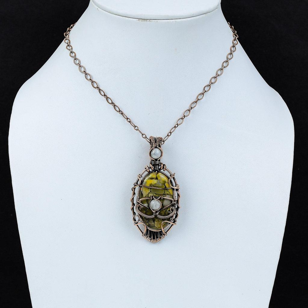 Copper Bumble Bee Jasper Pendant Copper Wire Wrapped Pendant Moonstone Pendant Evil Eye Gemstone Pendant Handmade Copper Wire Wrap Jewelry