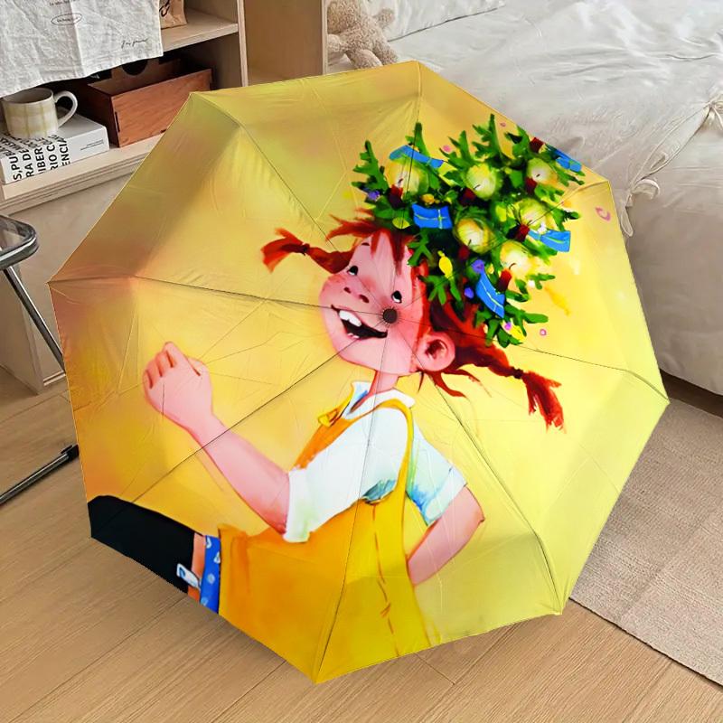 

1pc Pippi Longstocking, Sweden Automatic Folding Umbrella, Portable Collapsible Design, Casual Outdoor Accessory, 024