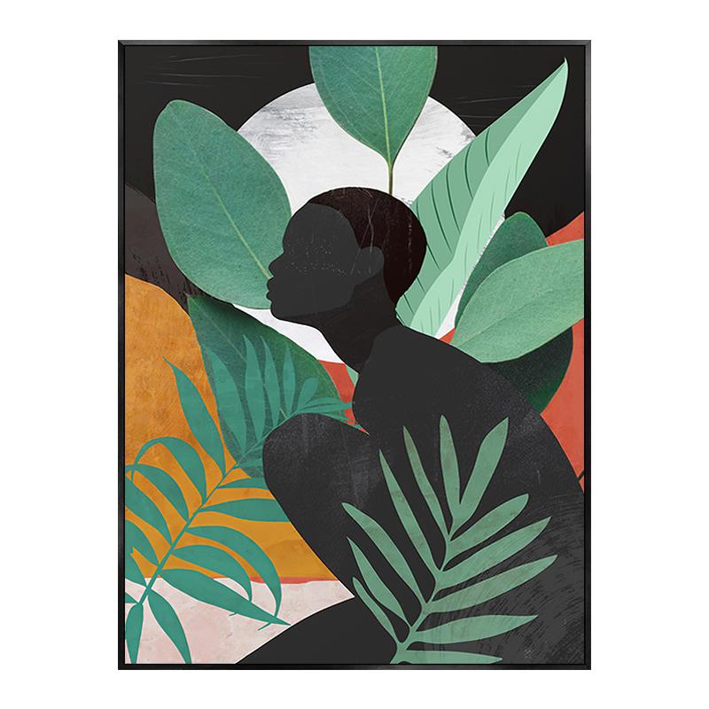 Abstract Nude Girl African Woman Monstera Leaves Poster Nordic Canvas Painting Wall Art Pictures Living Room Home Decor Modern