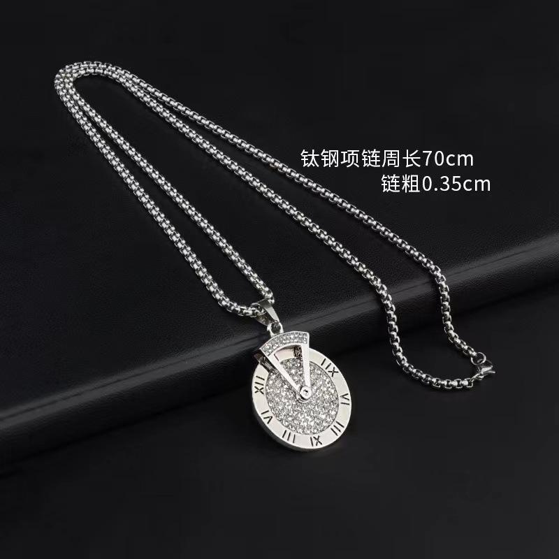Trendy People Turn the Time Disk Triangle Hour Hand Pendant Hip-hop Men's Titanium Steel Necklace Trendy