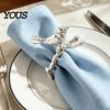 Hollow Design Napkin Ring Ring, Vintage Branch & Bird with Gold Finish, Open-End Holder for Chinese Wedding Table Decor Cloth Linen Dinner