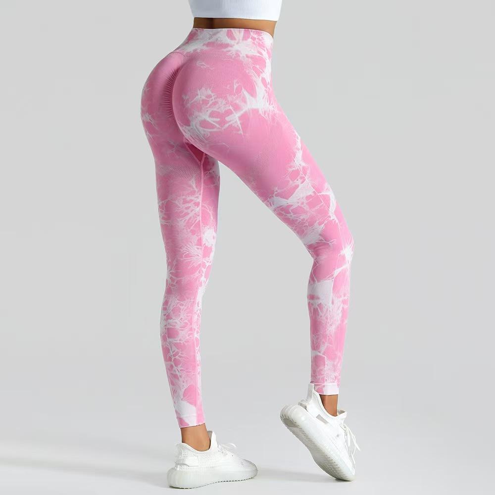 Seamless Tie-Dye Yoga Pants High Waist Peach Booty Leggings for Women - Print Workout Tights Butt Lifting Fitness Cross-Border
