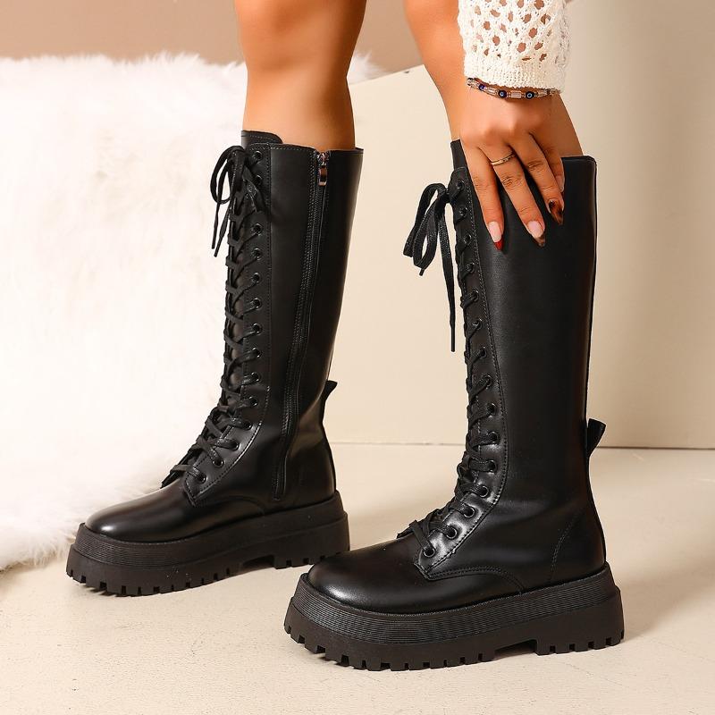 Knight boots women's new autumn and winter thick-soled small medium and long tube velvet Martin boots tall tube white locomotive boots