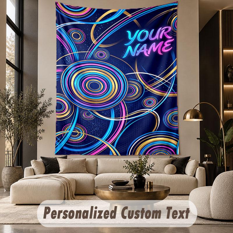 Géométrique Abstrait (50) Tenture murale personnalisée sur le thème du texte avec nom personnalisé, tapisserie pour décoration intérieure, tissu de fond