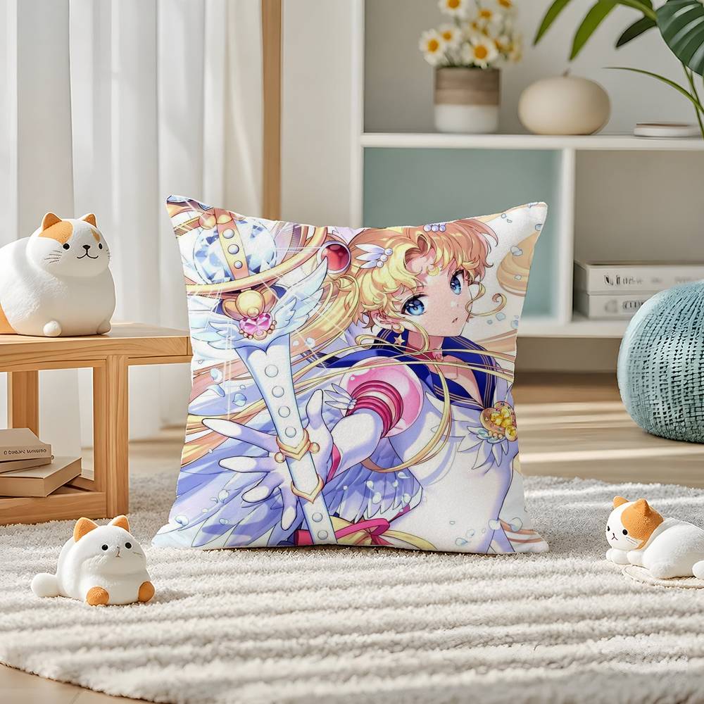 Sailor Moon Sailor Saturn Anime Plush Pillow Cover Soft Short Plush Cushion Cover For Sofa Bedroom Home Decor Gift Decoration