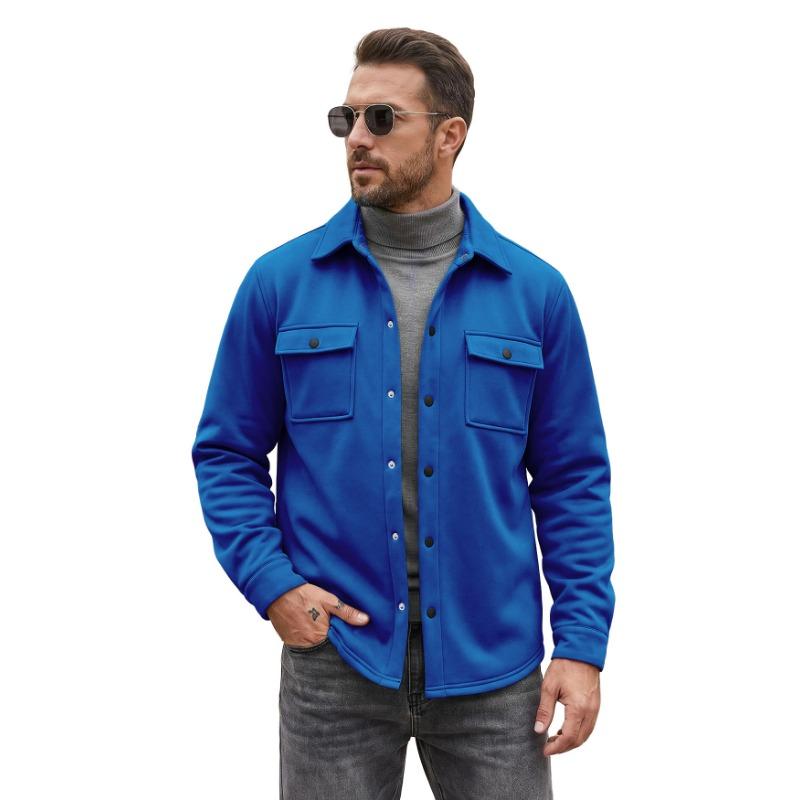 Men S Solid Color Casual Turn Down Collar Single Breasted Long Sleeve Jacket
