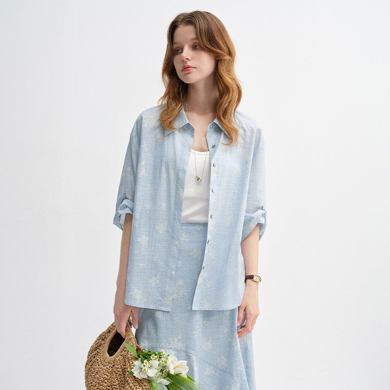 

Large Size Women s Clothing Set with Printed Shirt and Skirt, 2026 Spring New Style, Elegant and Fashionable Set Blue - Top JP3