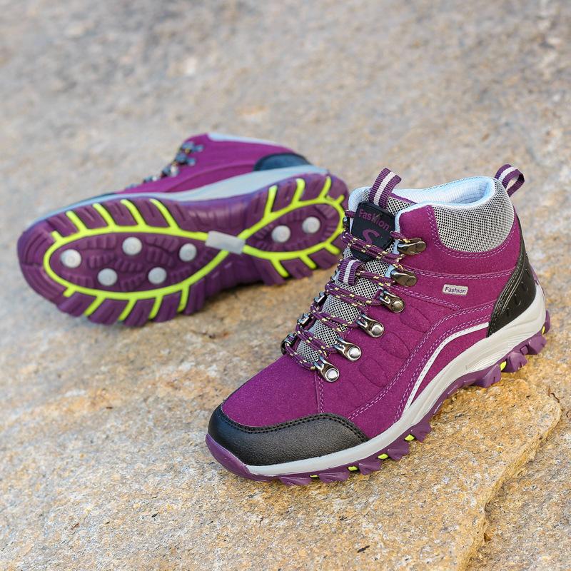 Plus Size Winter Outdoors High-Top Hiking Boots Couple Cotton-Padded Shoes with Velvet Travel Shoes Men