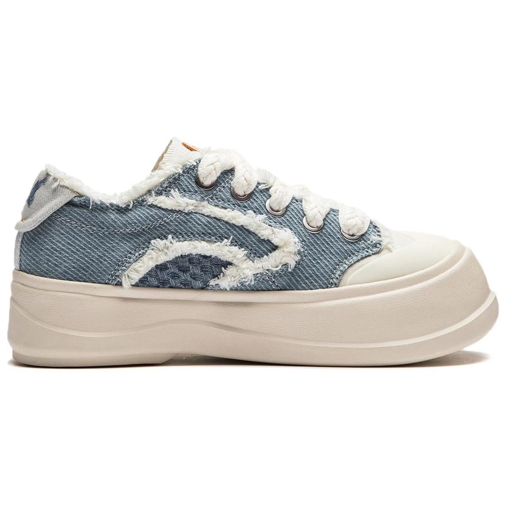 New LiNing Honey Platform Cushioning Anti Slip And Wear Resistant Height Increasing Low Top Casual Shoes Women's Blue White AGCU046-6