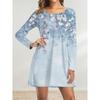 Fashion Leaf And Floral Pattern Women Mini Dresses Long Sleeve 3d Printed Street Ladies Dress