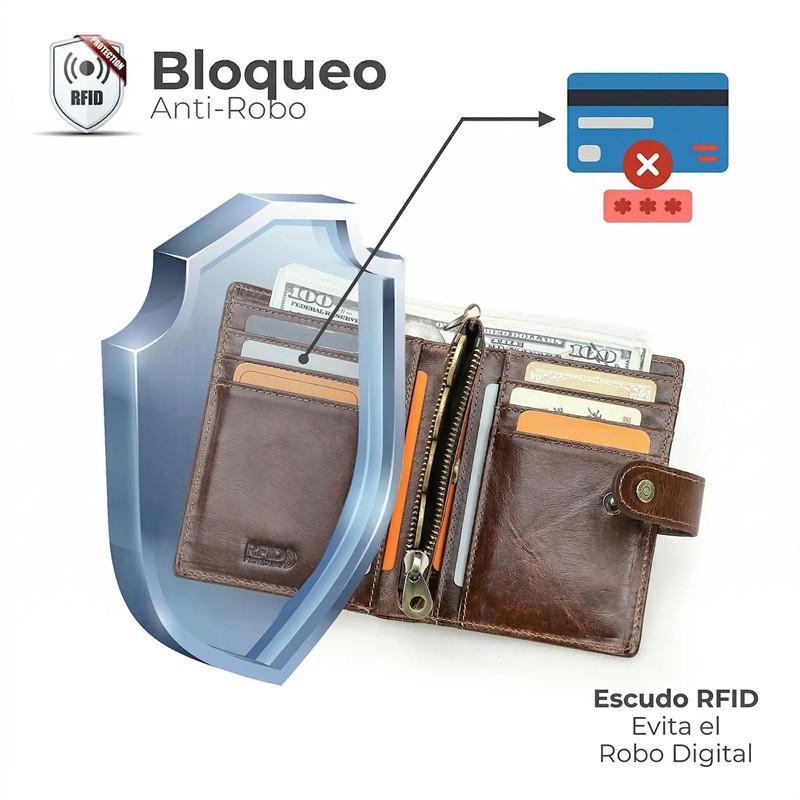 Full Grain Color Changing Head Layer Cowhide RFID Anti-theft Brush Men's Wallet Buckle Three Fold Leather