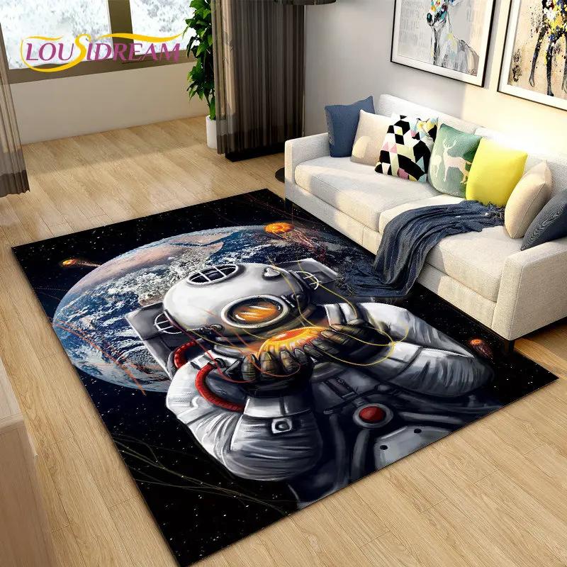Tappeto Area Tappeto Cartoon Astronauta Spaziale 3D, Tappeto per Soggiorno Camera da Letto dei Bambini Divano Zerbino Decorazione, Tappetino Antiscivolo per Bambini