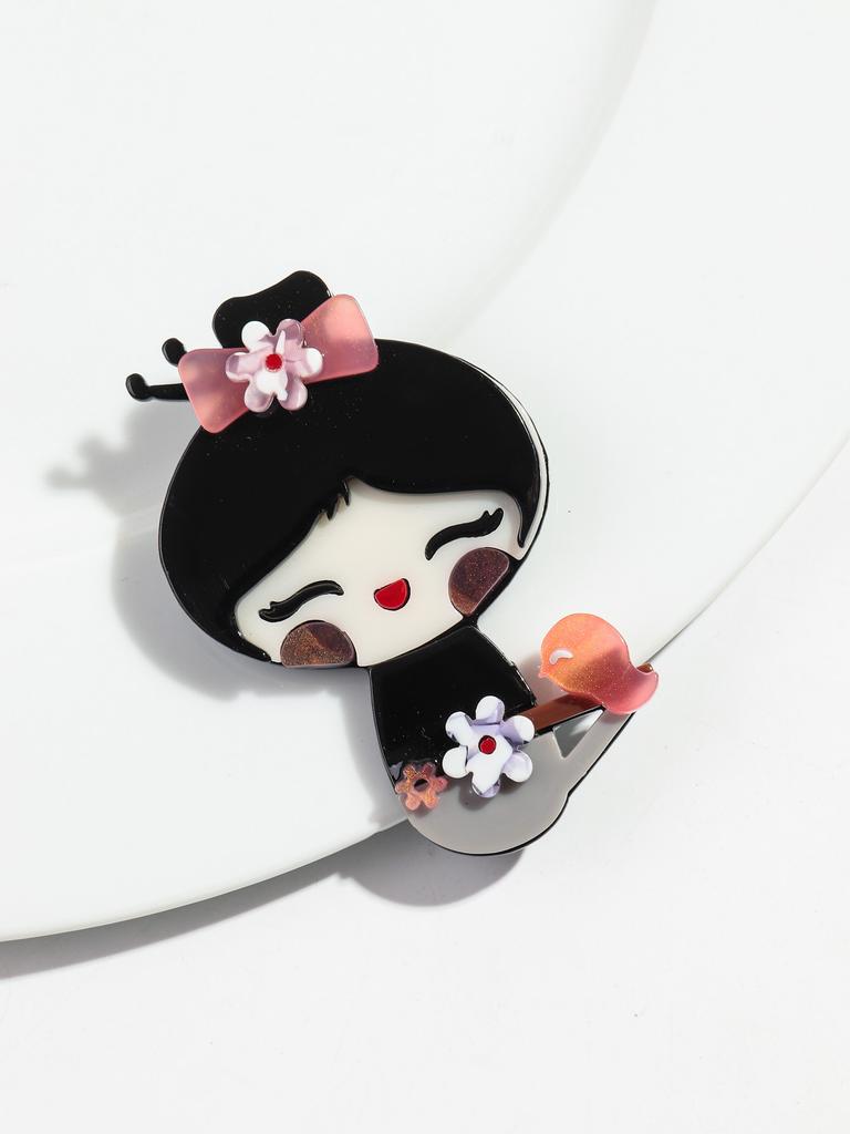 Fashion 4-Colors Acrylic Cute Flower Girl Brooches for Women New Cartoon Bird Girls Figure Badge Pins Casual Jewelry Accessories