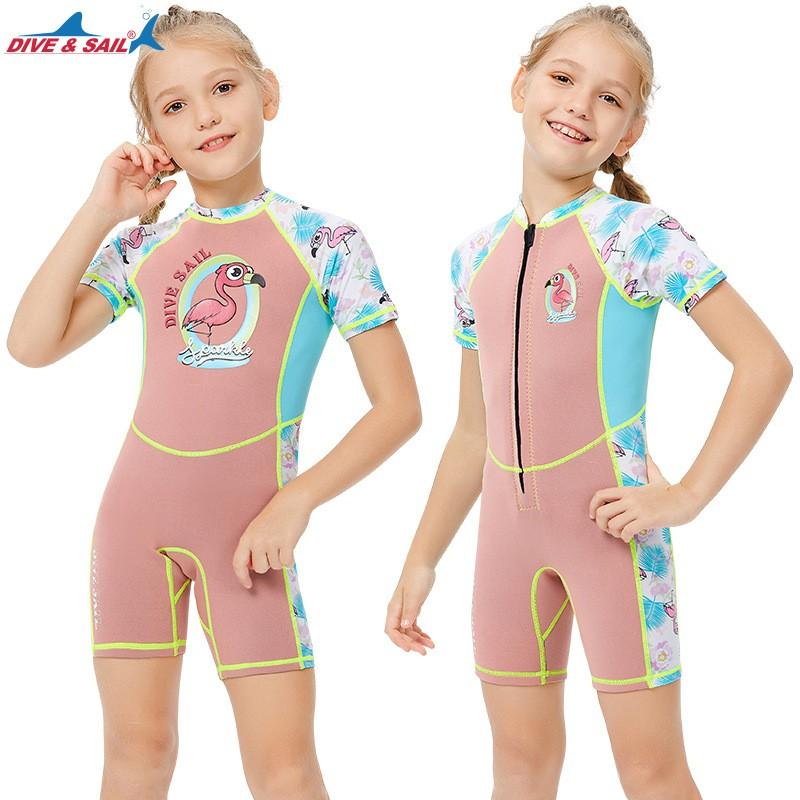 Children's Diving Suit 2MM Warm Girls 'swimsuit One-piece Short-sleeved Snorkeling Surfing Sunscreen Jellyfish