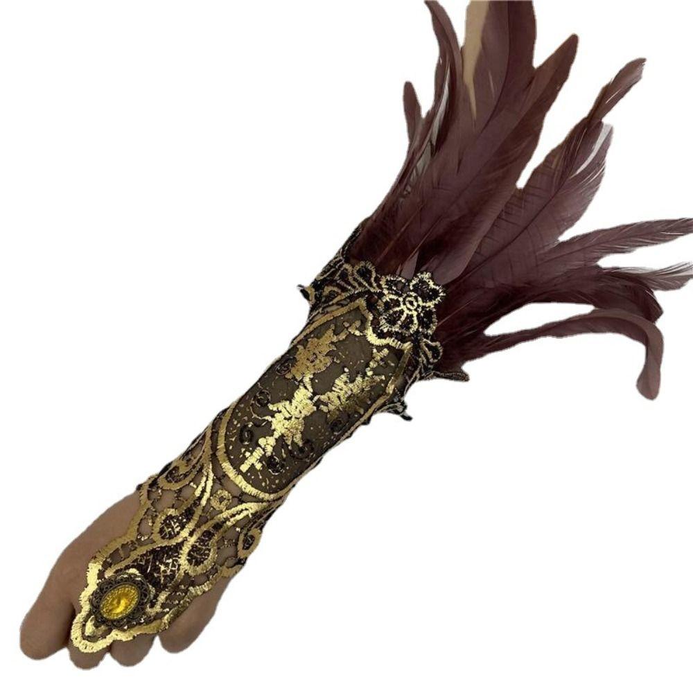 Witch Halloween Feather Cuffs Retro Halloween Wristband Women Feather Lace Glove Women