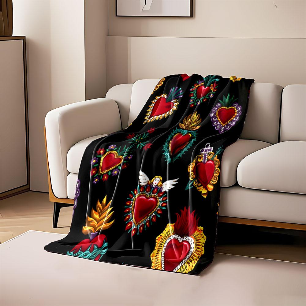 

Red hearts with decorative, colorful floral and symbolic embellishments. for all seasons blanket lunch break throw gift 80cm x 120cm