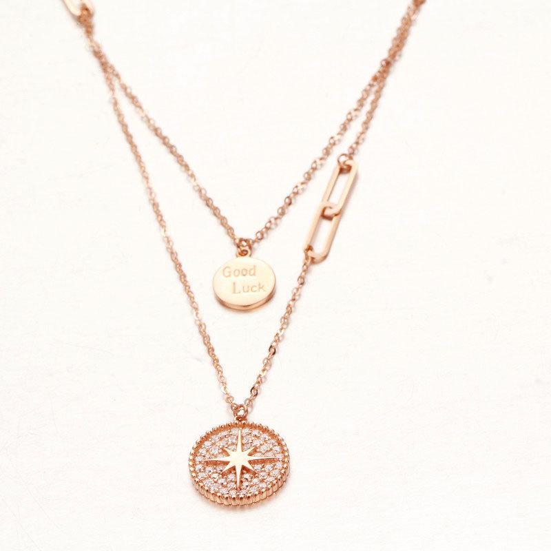 Purple Gold Lucky Brand Necklace Women'S Simple Fashion Rose Gold Plated Collarbone Chain
