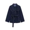 Kaslead New Women clothes Western Style Retro Waist Hugging Lapel Denim coat Casual Trousers Set