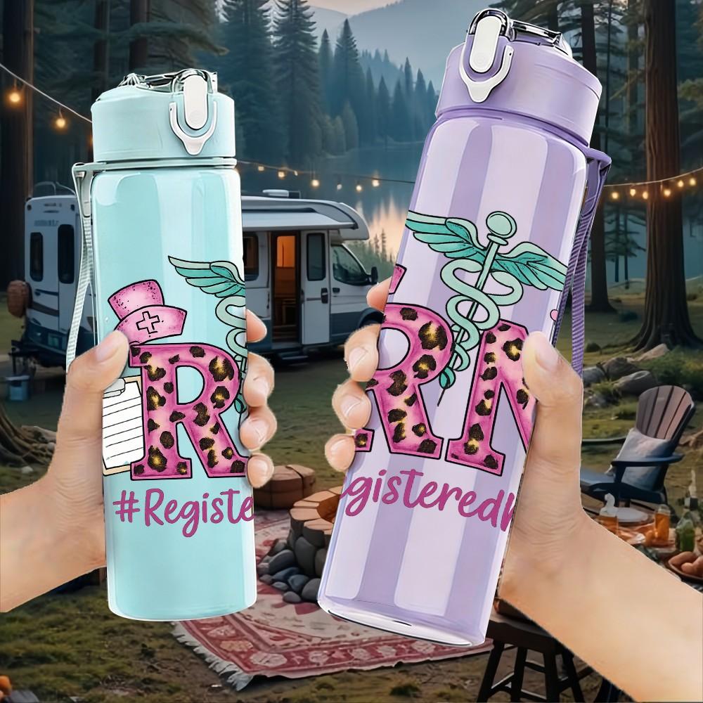1PC RN Medical Symbol Floral 750ml Color Plastic Sports Water Bottle Leakproof Flip Straw Lid Suitable for Sports Office Home Use