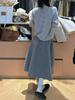 Korean A-Line Grey Wool Knitwear & Half Skirt Set - 2025 Autumn/Winter Collection